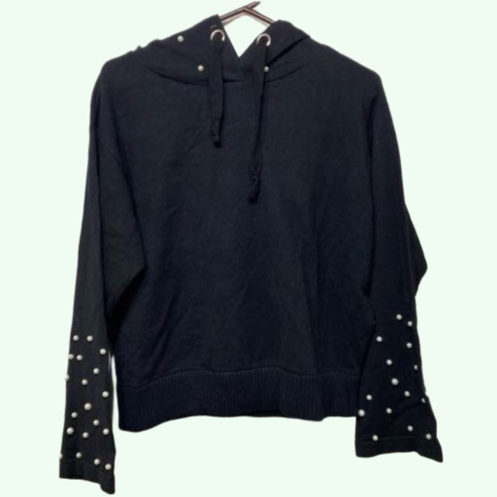 K Jordan Black Faux Pearl Beaded Pullover Hoodie Large